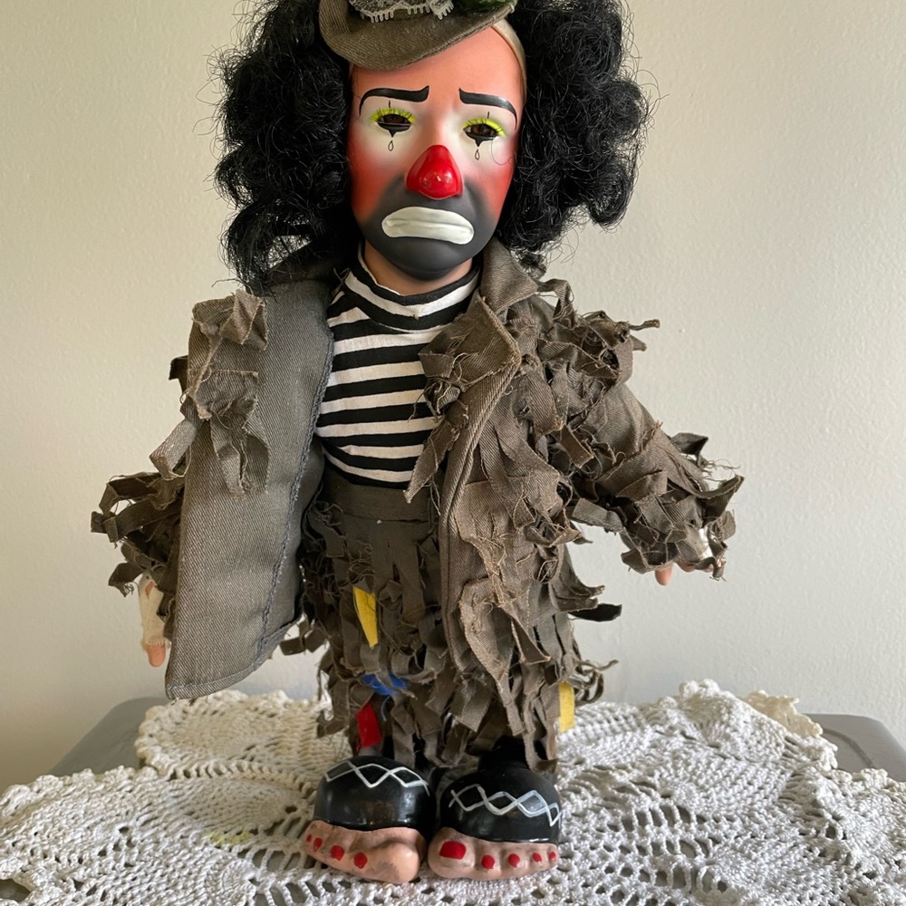Vintage Clown Doll with Tattered Outfit